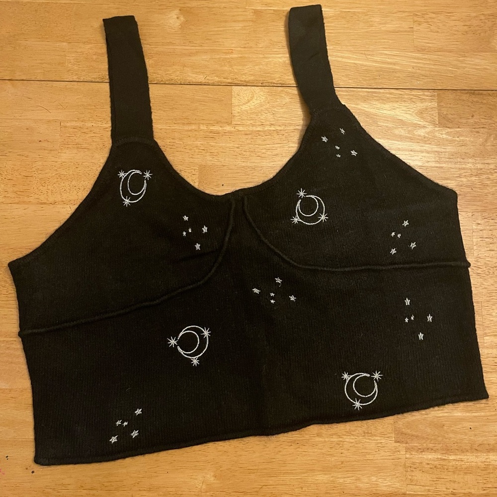 ASOS black celestial knit crop top with embroidery